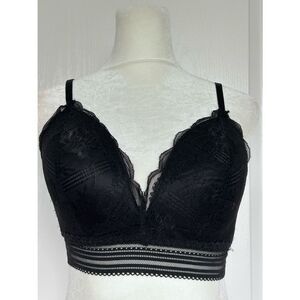 Black Floral Lace Longline Push-Up Bralette Coquette Bra Women Intimates